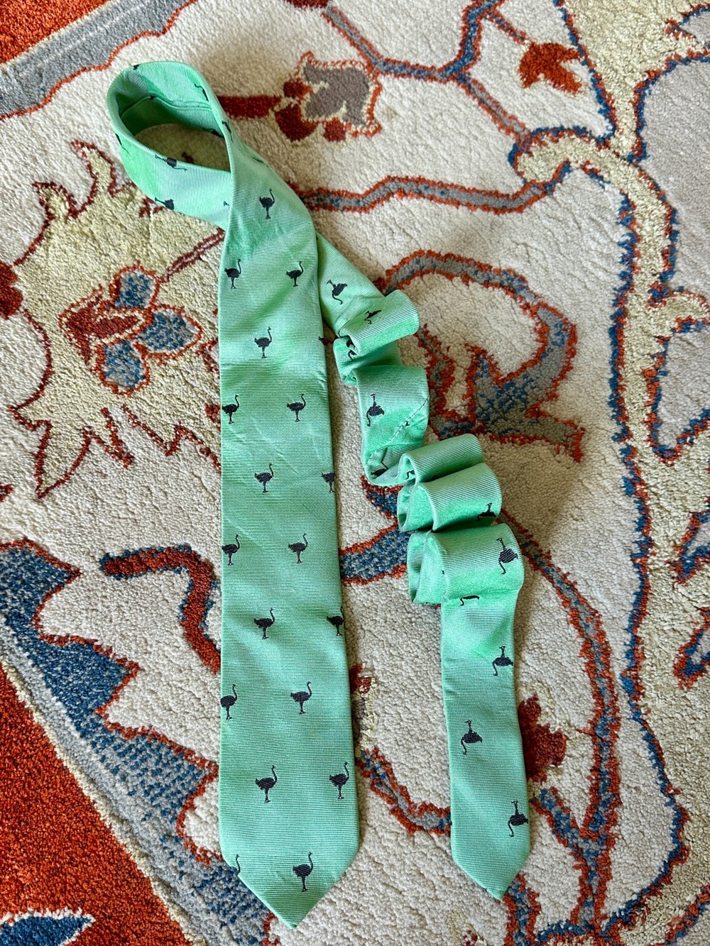 Vintage Mint Green Men's Tie with Black Ostrich Motif KCCO The Chive Rare